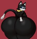  2022 anthro atlus big_butt black_body black_fur blue_eyes butt dipstick_tail domestic_cat felid feline felis fur hand_on_butt hi_res huge_butt hyper hyper_butt kerchief looking_back male mammal markings mechaclank megami_tensei megami_tensei_persona morgana_(persona) simple_background solo tail_markings thick_thighs video_games 