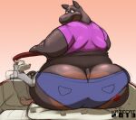  anthro big_butt bottomwear butt butt_focus car chubby_cheeks chubby_male clothing common_hippopotamus crop_top destroyed_vehicle destruction didelphid duo ear_piercing hippopotamid hotpants huge_butt huge_hips huge_thighs impressed julian_(kazecat) kazecat kiss_mark male male/male mammal marsupial opossum_anthro piercing shirt shorts sitting sitting_on_car size_difference slightly_chubby thick_thighs topwear vehicle zooba 