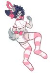  2017 ambiguous_gender anthro archived_source bow_tie clothing diaper digital_drawing_(artwork) digital_media_(artwork) dipstick_ears dipstick_tail fur gally_(monsterbunny) hair legwear markings monsterbunny multicolored_ears pacifier simple_background solo standing tail_markings thigh_highs 