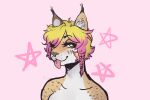  2017 ambiguous_gender anthro archived_source bust_portrait digital_drawing_(artwork) digital_media_(artwork) dipstick_ears fur hair looking_at_viewer monsterbunny multicolored_ears portrait simple_background solo standing star_(babystar) tongue tongue_out 