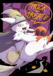  anthro blush broom butt candy cleaning_tool clothing dessert english_text food fur halloween halloween_costume hat headgear headwear holidays lollipop matchstick_39 nintendo pawpads pok&eacute;mon pok&eacute;mon_(species) slightly_chubby solo text trick_or_treat video_games white_body white_fur witch_hat zangoose 