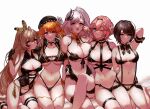  5girls :d ;) bikini black_gloves black_necktie blue_eyes breasts brown_eyes brown_hair chef_hat choker collarbone crossed_legs earrings feather_earrings feather_hair_ornament feathers front-tie_bikini front-tie_top garter_belt gloves gradient_hair green_eyes grin hair_ornament hat head_wings hololive hololive_english hololive_indonesia jewelry kneeling large_breasts long_hair looking_at_viewer mamaloni matching_outfit medium_breasts midriff multicolored_hair multiple_girls nanashi_mumei navel necklace necktie one_eye_closed oozora_subaru open_mouth orange_hair partially_fingerless_gloves pavolia_reine ponytail purple_eyes pussy pussy_peek red_hair short_hair simple_background sitting skindentation smile swimsuit takanashi_kiara takane_lui thighhighs trait_connection very_long_hair virtual_youtuber white_background 