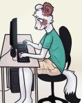  2017 ambiguous_gender anthro archived_source blush chair clothed clothing computer digital_drawing_(artwork) digital_media_(artwork) dipstick_tail fur furniture keyboard markings monsterbunny office_chair shirt simple_background sitting solo tail_markings topwear 