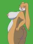  areola big_breasts blush breasts butt female fur genitals huge_breasts lagomorph leporid lion_granny looking_at_viewer mammal mature_female nipples nude pussy rabbit simple_background smile solo 