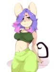  anthro clothed clothing female fur green_eyes hair hi_res looking_at_viewer mammal minuwa mouse multicolored_body multicolored_fur multicolored_hair murid murine purple_hair rodent smile solo taffyda_cellosa two_tone_body two_tone_fur two_tone_hair 