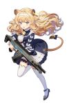  animal_ears bangs bell blonde_hair blue_footwear blue_jacket bow dress earrings finger_on_trigger frilled_dress frills grey_eyes gun hair_intakes hair_ribbon hairband highres holding holding_gun holding_weapon jacket jewelry jingle_bell lion_ears lion_girl lion_tail long_hair looking_at_viewer noripro okanoyuno open_mouth pom_pom_(clothes) regrush_lionheart ribbon smile tail tail_bell tail_ornament tail_ribbon thighhighs v-shaped_eyebrows virtual_youtuber wavy_hair weapon white_dress white_legwear 