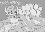 &lt;3 aged_up bath blush breasts caroo dialogue disembodied_hand dragon english_text featureless_breasts female foot_fetish foot_rub friendship_is_magic horn monochrome my_little_pony non-mammal_breasts smolder_(mlp) text water 