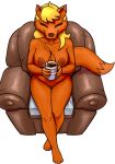  absurd_res anthro armchair beverage big_breasts blonde_hair breasts candy canid canine casual_nudity chair chocolate colored dessert digital_media_(artwork) dipstick_ears dipstick_tail eyes_closed fan_character female food fox front_view fur furniture hair hi_res high-angle_view holding_object hot_chocolate mallory_renard mammal markings multicolored_ears nickelodeon nipples nude orange_body orange_fur redout relaxing simple_background sitting smile solo t.u.f.f._puppy tail_markings white_background 