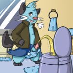  ambiguous_gender anthro archived_source bodily_fluids carpet detailed_background dewott diaper digital_drawing_(artwork) digital_media_(artwork) fur furniture genital_fluids genitals nintendo paintsplatter_(artist) penis pok&eacute;mon pok&eacute;mon_(species) solo standing toilet urine video_games 