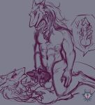  2021 ambiguous_gender anthro anthro_on_anthro blush duo fur genitals hair hi_res knot lying male mammal masturbation monochrome muscular muscular_anthro muscular_male on_back penis ruttingstrap sergal sex straddling 