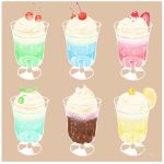  bird bubble chai_(drawingchisanne) cherry commentary_request cup drink drinking_glass food food_focus fruit glass ice_cream ice_cream_float looking_at_viewer mint no_humans on_food orange_(fruit) orange_slice original signature simple_background soda strawberry undersized_animal whipped_cream 