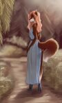  2022 aleksikashvets anthro breasts brown_body brown_fur brown_hair canid canine clothed clothing day detailed_background digital_media_(artwork) eyebrows eyelashes female fox fur grass hair hi_res looking_at_viewer mammal outside plant smile solo 