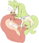  2019 amphibian anthro blush bodily_fluids dialogue diaper digital_drawing_(artwork) digital_media_(artwork) dragon duo english_text genital_fluids hardscales hi_res male raddums salamander_(amphibian) simple_background snazzy_the_dragon sniffing sniffing_diaper snoofing text urine wet_diaper wetting white_background 