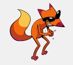  anthro black_nose canid canine cartoon_network clasped_hands clenched_teeth courage_the_cowardly_dog eyewear eyewear_only fluffy fluffy_tail fox fur grin happy male mammal mischevious nude orange_body orange_fur scheming simple_background smile solo standing sunglasses sunglasses_only teeth the_cajun_fox unknown_artist white_background 