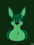  2022 absurd_res anthro bust_portrait duncan_roo fur green_background green_body green_ears green_fur green_hair hair hi_res kangaroo looking_at_viewer macropod male mammal marsupial nude portrait simple_background smile solo yoshiknight2 
