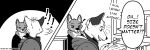  anthro arkdoggo arkdoggo_(character) bandanna beastars berger_blanc_suisse bodily_fluids book bookshelf canid canine canis clothing coat comic dialogue domestic_dog duo embarrassed exclamation_point fox fur furniture herding_dog hoodie inner_ear_fluff jake_(arkdoggo) kerchief male mammal manga monochrome pastoral_dog redraw shocked speech_bubble sweat sweatdrop table text topwear tuft turning_around turning_left 