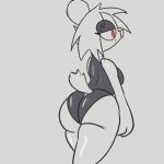  2022 anthro big_butt big_ears butt clothing cricetid female fod hair hamster mammal mossly one-piece_swimsuit rear_view red_eyes rodent short_tail sketch solo spiky_hair swimwear tagme 