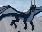  4:3 dragon drake_wyrm elemental_creature elemental_dragon female feral flying hi_res horn ice_dragon kayra sky solo wings 