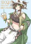  1girl animal_ears arknights bangs bare_shoulders belt black_shirt blue_background bonjirix breasts brown_hair cleavage coat cowboy_shot crop_top cup dated disposable_cup drinking_straw eyebrows_visible_through_hair fedora green_coat green_eyes hair_between_eyes hair_ornament hat hip_vent holding holding_cup horse_ears large_breasts long_hair long_sleeves looking_at_viewer meteor_(arknights) meteor_(bard&#039;s_holiday)_(arknights) midriff navel off_shoulder official_alternate_costume open_clothes open_coat pants ponytail shirt sidelocks smile solo star_(symbol) star_hair_ornament stomach white_headwear white_pants 
