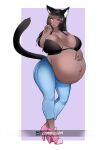  absurd_res animal_humanoid bayoshii belly big_belly big_breasts blush breasts cat_humanoid felid felid_humanoid feline feline_humanoid female hi_res high_heels humanoid looking_at_viewer mammal mammal_humanoid pregnant solo text tongue tongue_out 