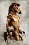  2000 accessory anthro armor bedding biped blanket bracers butt cock_ring ear_piercing ear_ring equid equine flaccid foreskin genitals half-erect horse humanoid_genitalia humanoid_penis hybrid jewelry male mammal nipple_piercing nipple_ring nipples nude penis penis_accessory penis_jewelry piercing pinup pose roan_(color) simple_background solo stripes vein veiny_penis werepuppy white_background zebra zebroid zorse 