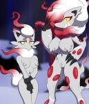  anthro big_breasts breasts duo female front_view fur hand_on_hip hi_res hisuian_zoroark hisuian_zorua humanoid looking_at_viewer nintendo pok&eacute;mon pok&eacute;mon_(species) pokemon_legends_arceus regional_form_(pok&eacute;mon) samrunner small_breasts thick_thighs video_games 