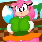  2022 3barts 4k absurd_res accessory anthro big_breasts bottomwear breast_squish breasts classic_amy_rose classic_sonic_(universe) clothing curvy_figure detailed_background digital_media_(artwork) dress eulipotyphlan eyelashes female fingers fur gloves hair handwear headband hedgehog hi_res holding_breast hourglass_figure huge_breasts lips long_hair looking_at_viewer mammal multicolored_body multicolored_fur outside panties panty_shot pink_body pink_fur pink_hair sega simple_eyes skirt smile solo sonic_the_hedgehog_(series) squish tan_body tan_fur thick_thighs two_tone_body two_tone_fur underwear voluptuous wide_hips 