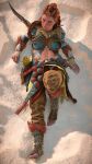  aloy_(horizon) bodypaint breasts game_console glitch highres horizon_forbidden_west horizon_zero_dawn navel nipples non-web_source playstation_4 red_hair tribal 