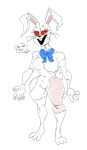  anthro big_breasts blue_bow_tie bow_tie breasts buckteeth clothing costume derp_eyes eyelashes featureless_breasts featureless_crotch female five_nights_at_freddy&#039;s hi_res human lagomorph leporid mammal mhdrawin navel_outline open_mouth patch_(fabric) rabbit red_eyes red_sclera scottgames seam_(sewing) simple_background solo speech_bubble stitch_(sewing) teeth text thick_thighs tight_clothing vanny_(fnaf) video_games whiskers white_background white_body wide_hips 