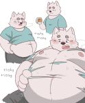  2022 absurd_res anthro belly big_belly black_nose blush bottomwear canid canine canis clothing domestic_dog hi_res jamiephut kemono male mammal moobs navel nipples obese obese_male overweight overweight_male shirt shorts solo topwear weight_gain 
