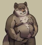  2022 anthro belly big_belly brown_body canid canine canis domestic_dog hi_res humanoid_hands lentejota6 male mammal moobs nipples overweight overweight_male simple_background solo 