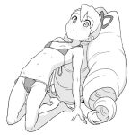  1girl bare_shoulders barefoot big_hair bikini breasts drill_hair eyebrows_visible_through_hair full_body greyscale heriyama long_hair looking_at_viewer luna_platz_(mega_man) mega_man_(series) mega_man_star_force monochrome simple_background small_breasts solo swimsuit white_background 