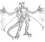  anthro arm_spikes belly_scales big_tail big_wings cidius claws dragon horn male monochrome pecs scales shoulder_spikes solo spikes spikes_(anatomy) wing_claws wings 