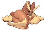  anthro anus brown_body butt clothing digital_media_(artwork) female fur genitals hi_res lagomorph legwear leporid looking_at_viewer lopunny mammal nintendo pok&eacute;mon pok&eacute;mon_(species) pulred pussy rabbit simple_background solo thigh_highs video_games 