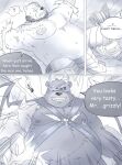  2016 anthro armor belly big_belly comic duo english_text eye_patch eyewear hi_res humanoid_hands kemono lying magic male mammal moobs mtflying30371 nipples overweight overweight_male text ursid 