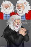  2022 absurd_res anthro blue_eyes clay_calloway_(sing) clothing dhanisani english_text eyes_closed felid hi_res illumination_entertainment jacket lion male mammal mane microphone open_mouth pantherine shirt simple_background sing_(movie) sing_2 solo text topwear 