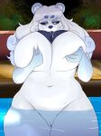  anthro big_breasts breasts chasm-006 female genitals hi_res holding_breast huge_breasts mammal polar_bear pussy self_suckle solo thick_thighs ursid ursine water 