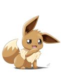  ambiguous_gender brown_body brown_fur eevee feral fur hi_res kimono_kemono nintendo pok&eacute;mon pok&eacute;mon_(species) raised_leg signature simple_background smug solo tan_body tan_fur video_games white_background 