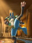  absurd_res anthro blue_body blue_fur breasts canid canine clothed clothing female fur genitals hi_res link6432 lucario mammal nintendo nipples nude pok&eacute;mon pok&eacute;mon_(species) pokemon_unite pussy red_eyes solo video_games 
