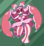  anthro arthropod breasts featureless_crotch female looking_at_viewer lurantis multicolored_body nintendo one_eye_closed pink_body pok&eacute;mon pok&eacute;mon_(species) signature solo solo_focus striped_body stripes unknown_artist video_games wings wink 