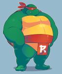  2017 anthro bandanna belly big_belly biped blue_background clothing colored digital_drawing_(artwork) digital_media_(artwork) featureless_crotch green_body green_scales greenendorf kerchief male musclegut overweight overweight_anthro overweight_male raphael_(tmnt) red_clothing reptile scales scalie shaded shell simple_background smile solo teenage_mutant_ninja_turtles turtle white_eyes yellow_body yellow_scales 