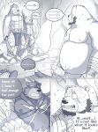  ... 2016 anthro belly big_belly bodily_fluids bottomwear canid canine canis cave clothing comic english_text erection eye_patch eyewear genitals hi_res humanoid_genitalia humanoid_hands humanoid_penis inside kemono loincloth male mammal moobs mtflying30371 muscular muscular_male nipples overweight overweight_male penis scar sweat text ursid wolf 
