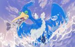  alternate_color animal_focus arrokuda bird closed_eyes cloud commentary_request cramorant day fish no_humans outdoors pokemon pokemon_(creature) shiny_pokemon sky water water_drop yuzu_castella 