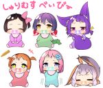  .live absurdres animal_ear_fluff animal_ears black_hair blue_hair brown_hair fox_ears fox_girl fox_tail hanakoto_igusa highres irodori_mayoi island_fox_(kemono_friends) kemono_friends kemono_friends_v_project long_hair looking_at_viewer mizugame_mia multicolored_hair necktie open_mouth pink_hair rascala39 re:act rurun_rururica sakurazuki_kanon shirt shrims silver_hair simple_background skirt smile tail twintails virtual_youtuber white_background 