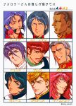  6+boys amuro_ray anavel_gato blue_hair char&#039;s_counterattack flower flower_in_mouth followers_favorite_challenge freckles gaelio_bauduin gihren_zabi gundam gundam_0083 gundam_tekketsu_no_orphans gundam_zz hair_behind_ear hair_between_eyes highres kai_shiden kamille_bidan kingdom_hearts long_hair looking_to_the_side low_ponytail marluxia mashymre_cello mcgillis_fareed mi_(ppeuang1) mobile_suit_gundam multiple_boys one_eye_closed open_mouth parted_lips pilot_suit pink_hair red_eyes red_flower red_rose rose scar scar_on_face smile 