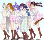  .live absurdres animal_ear_fluff animal_ears black_hair blue_hair brown_hair fox_ears fox_girl fox_tail hanakoto_igusa highres irodori_mayoi island_fox_(kemono_friends) kemono_friends kemono_friends_v_project long_hair looking_at_viewer mizugame_mia multicolored_hair necktie open_mouth pink_hair rascala39 re:act rurun_rururica sakurazuki_kanon shirt shrims silver_hair simple_background skirt smile tail twintails virtual_youtuber 