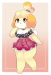  absurd_res animal_crossing anthro blonde_hair bottomwear breasts canid canine canis cleavage clothed clothing domestic_dog female hair hi_res isabelle_(animal_crossing) mammal nintendo onigiri_punch shih_tzu skirt solo thick_thighs toy_dog video_games 