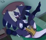  anthro arzdin bed blush bodily_fluids breasts diaper female furniture genital_fluids legendary_pok&eacute;mon legs_up masturbation nintendo pok&eacute;mon pok&eacute;mon_(species) sex_toy shadow_lugia shadow_pok&eacute;mon solo spread_legs spreading urine vibrator video_games wand_vibrator wet_diaper wetting 