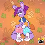  1:1 2022 anthro areola big_butt blush breasts bunny_enid butt cartoon_network enid_(ok_k.o.!_lbh) female fur hair hi_res huge_butt looking_at_viewer looking_back ok_k.o.!_let&#039;s_be_heroes profannytea purple_body purple_fur purple_hair 