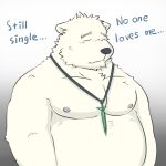  2018 anthro belly big_belly black_nose bodily_fluids english_text eyes_closed kemono male mammal moobs mtflying30371 nipples overweight overweight_male polar_bear sad simple_background solo tears text ursid ursine white_body 